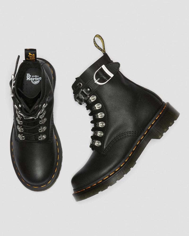 Dr Martens 1460 Pascal Chain Leren Veterlaarzen Dames Zwart | NL 594JPQ